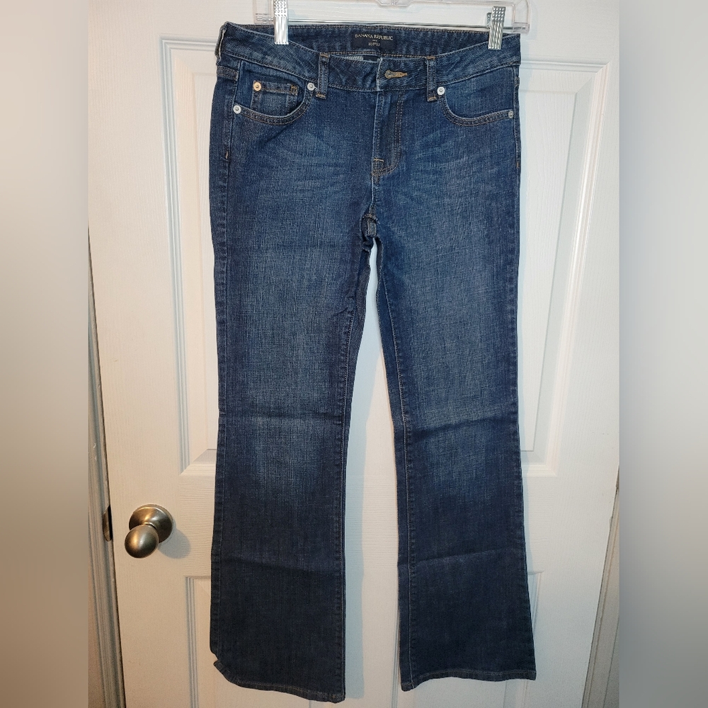 Banana Republic Bootcut Jeans Size 2 Regular Dark Wash Buttons Pocket Zipper